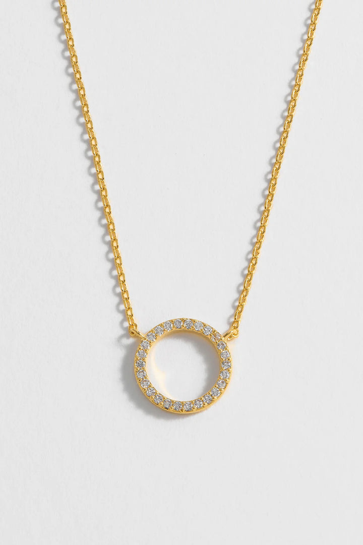 Large Pave Set CZ Circle Necklace - Gold Plated