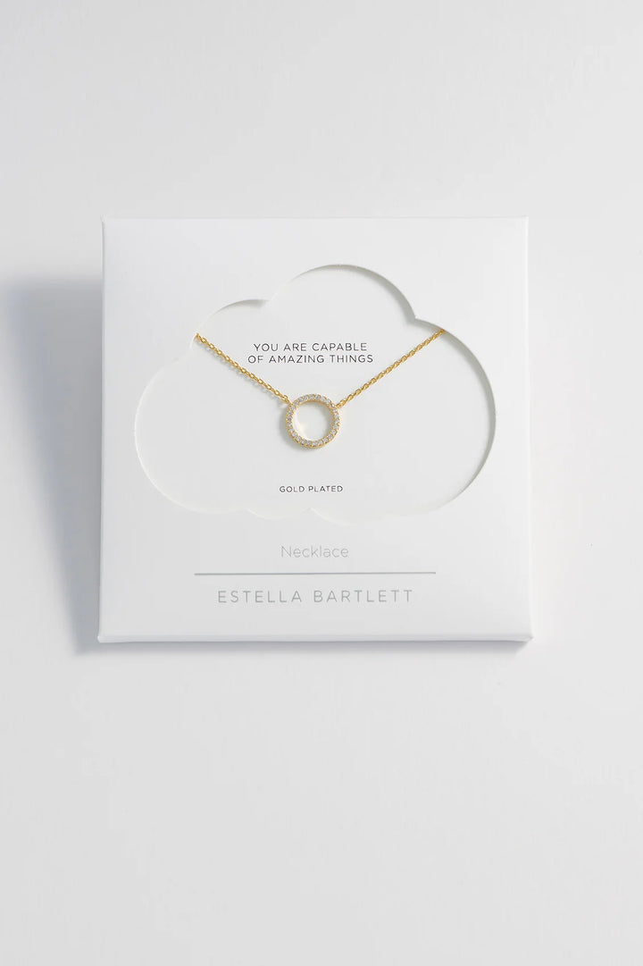Large Pave Set CZ Circle Necklace - Gold Plated