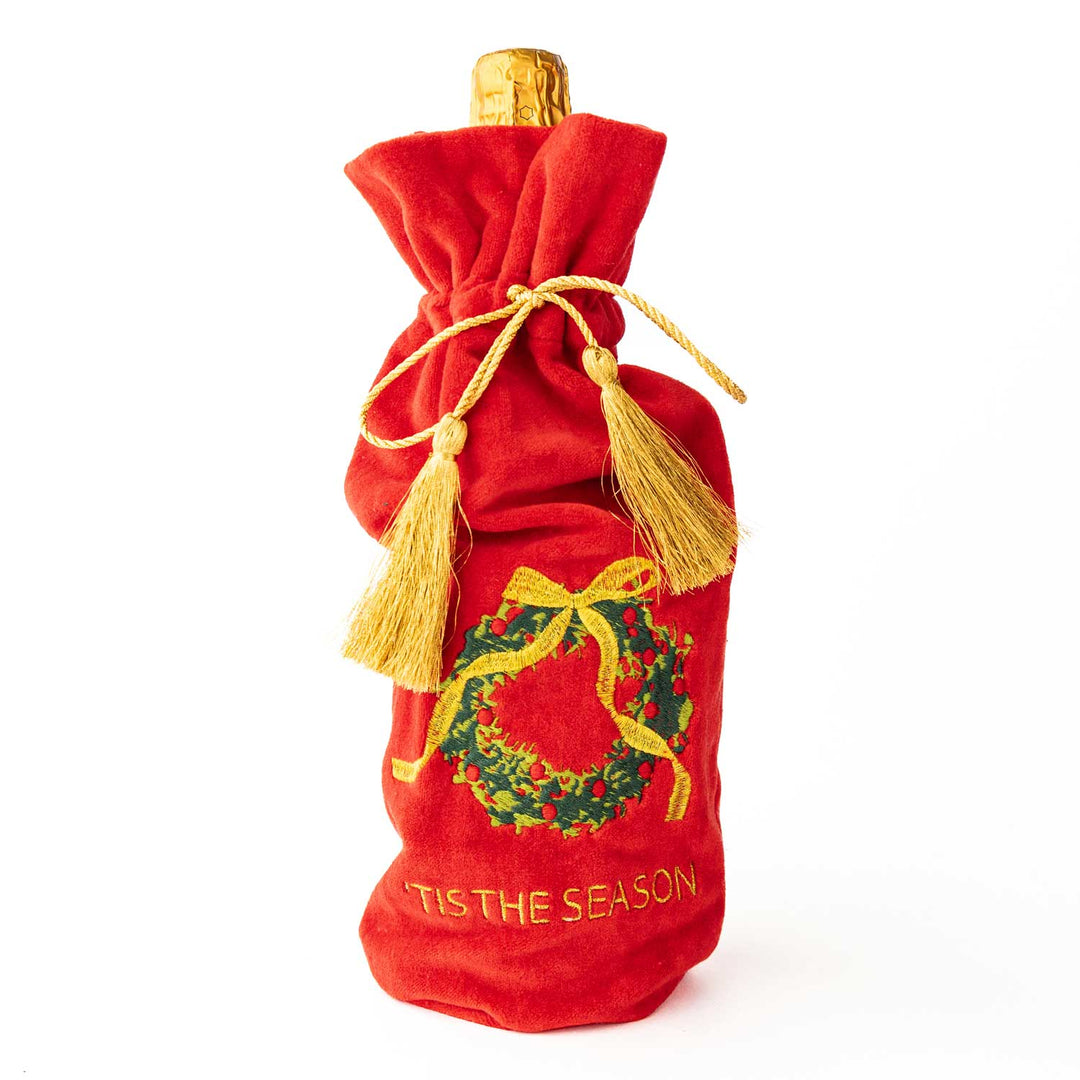 Embroidered Velvet Wine Bag - Wreath