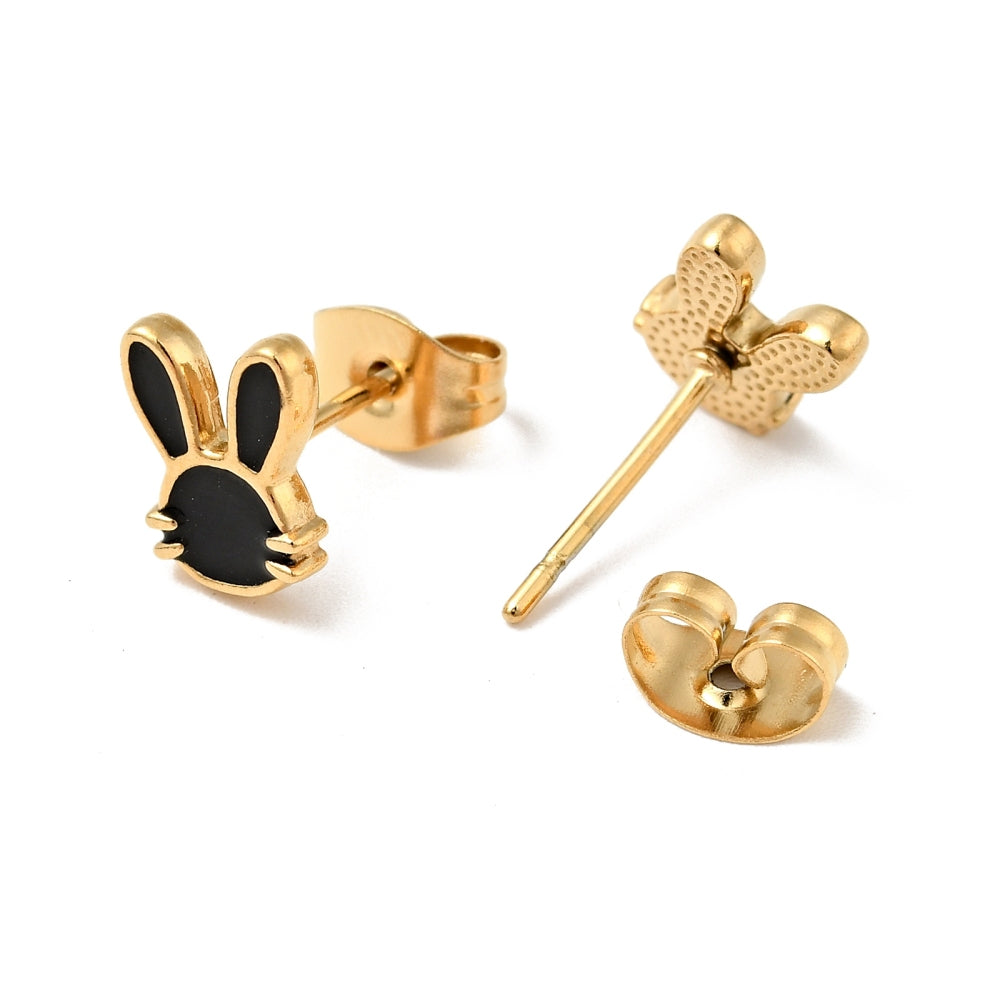 Kennedy Collective Ion Plating(IP) Enamel Bunny Easter Stud Earrings with 316 Surgical Stainless Steel Pins, Gold Plated 304 Stainless Steel Jewelry for Women, Mixed Color, 8.5x6.5mm, Pin: 0.8mm