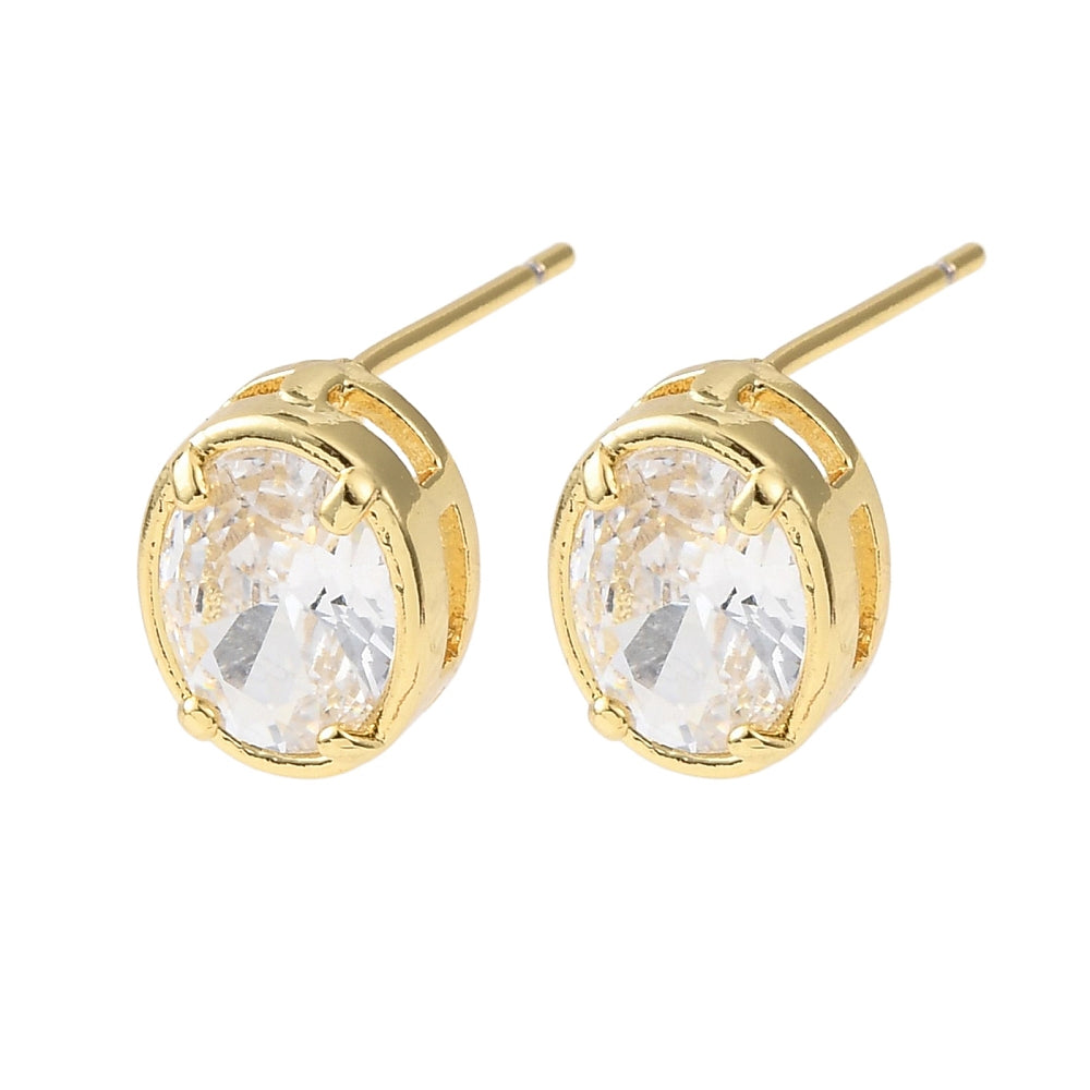 CZ Stud Earrings Rack Plating Real 18K plated
