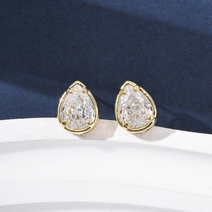 CZ Stud Earrings Rack Plating Real 18K plated