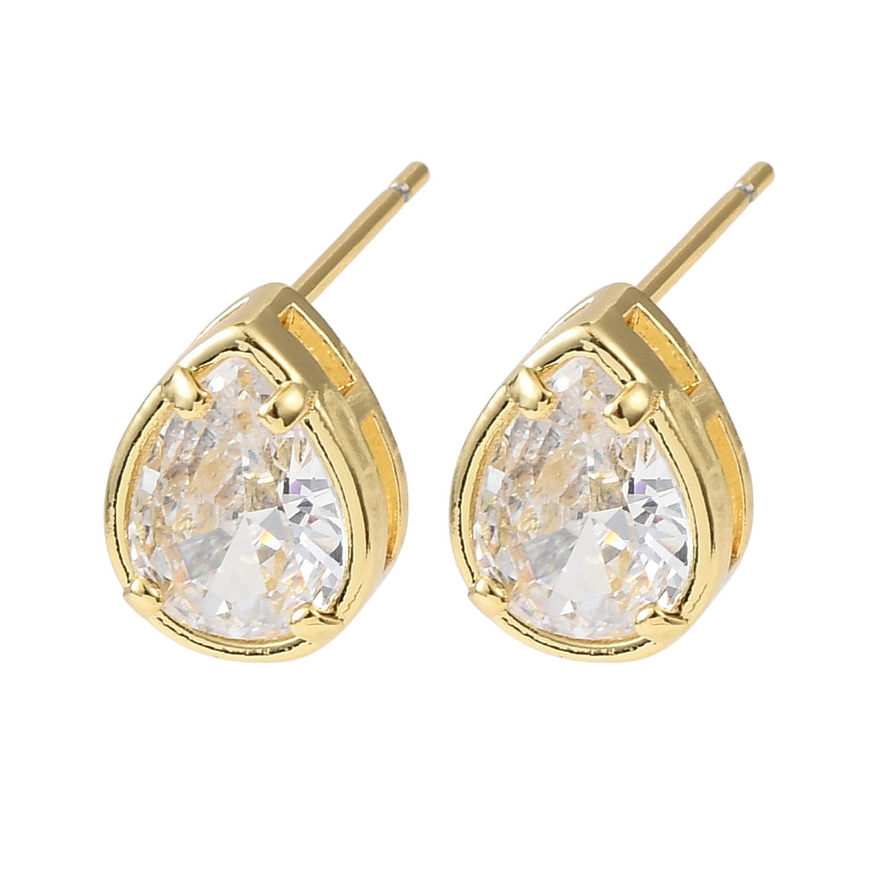 CZ Stud Earrings Rack Plating Real 18K plated