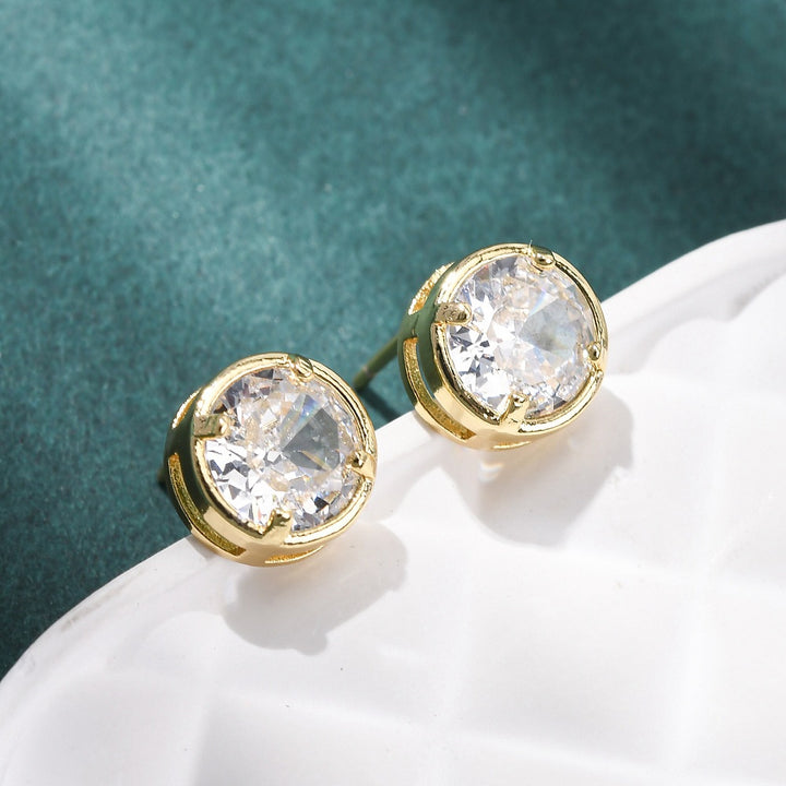 CZ Stud Earrings Rack Plating Real 18K plated
