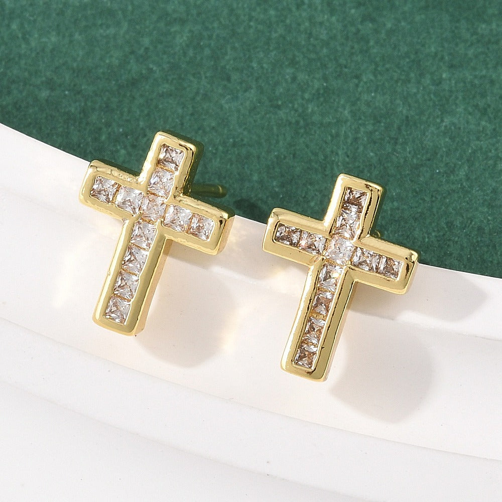 Rack Plating Cubic Zirconia Earrings Real 18K Gold Plated