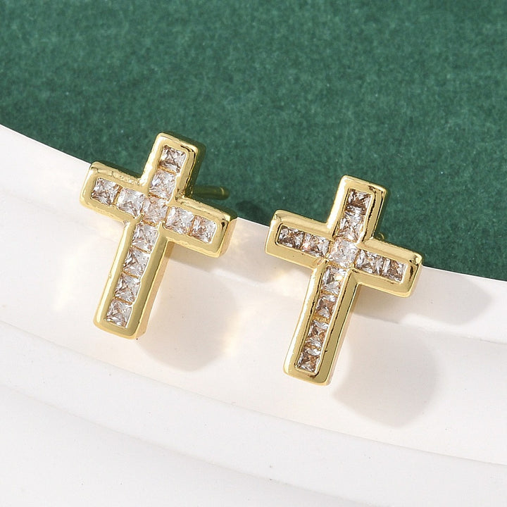 Rack Plating Cubic Zirconia Earrings Real 18K Gold Plated