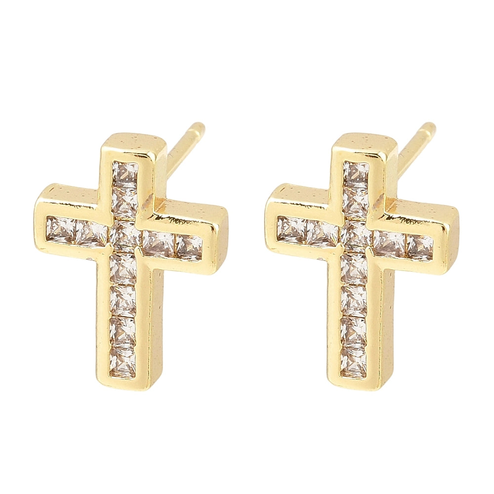 Rack Plating Cubic Zirconia Earrings Real 18K Gold Plated