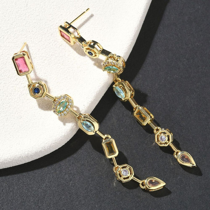 Micro Pave Cubic Zirconia Dangle Stud Earrings, Rack Plating, Long-Lasting Plated, Free & Lead Free