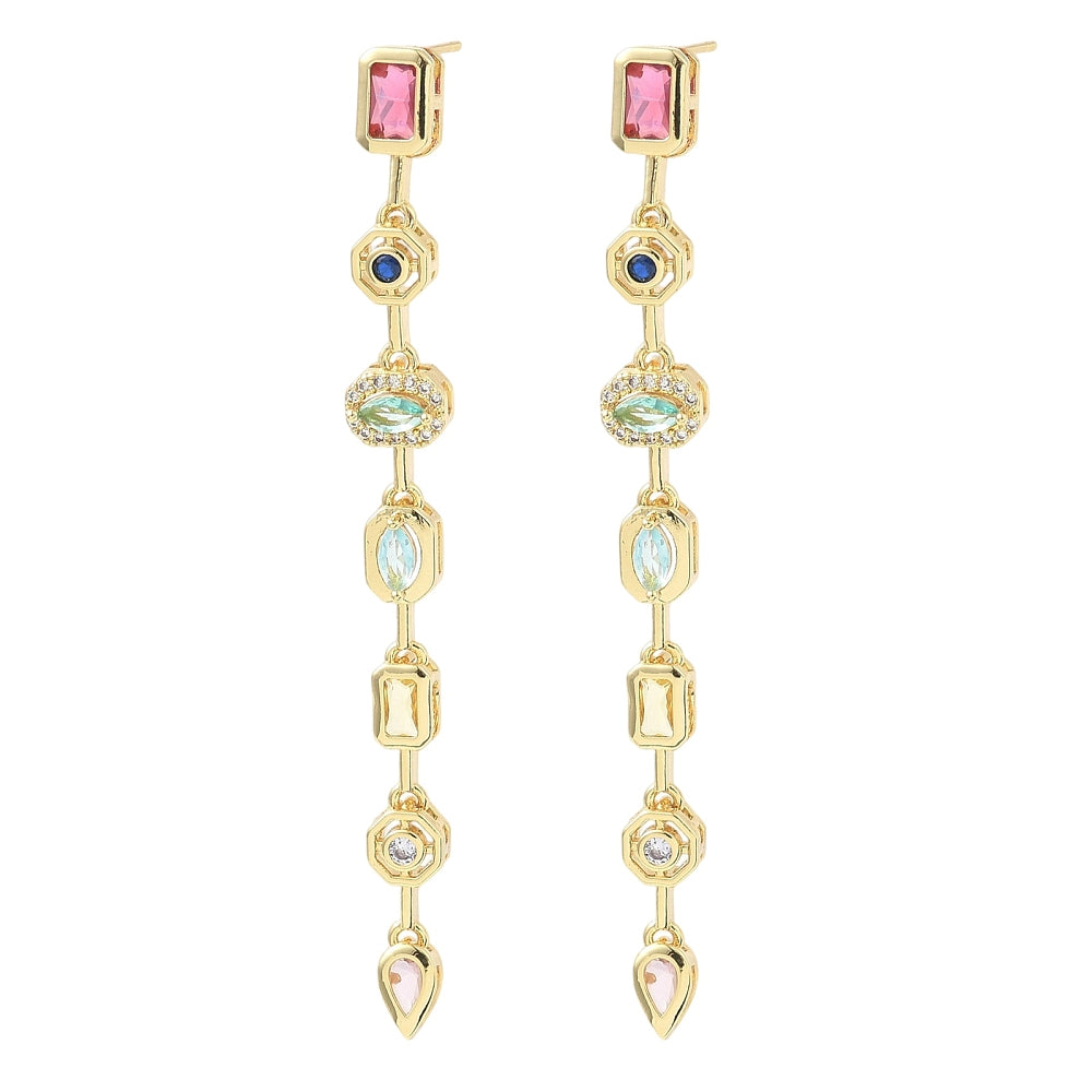 Micro Pave Cubic Zirconia Dangle Stud Earrings, Rack Plating, Long-Lasting Plated, Free & Lead Free