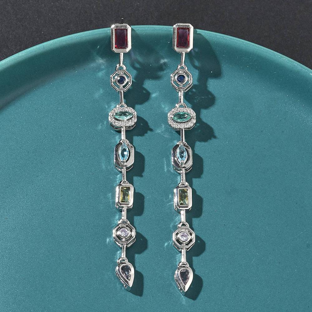 Micro Pave Cubic Zirconia Dangle Stud Earrings, Rack Plating, Long-Lasting Plated, Free & Lead Free