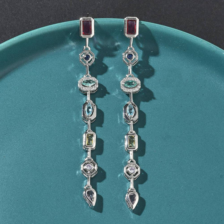 Micro Pave Cubic Zirconia Dangle Stud Earrings, Rack Plating, Long-Lasting Plated, Free & Lead Free