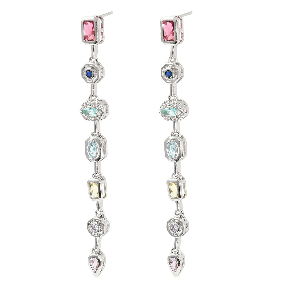 Micro Pave Cubic Zirconia Dangle Stud Earrings, Rack Plating, Long-Lasting Plated, Free & Lead Free
