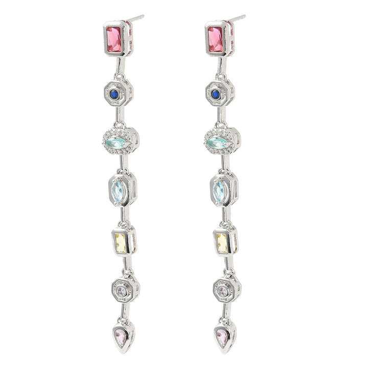 Micro Pave Cubic Zirconia Dangle Stud Earrings, Rack Plating, Long-Lasting Plated, Free & Lead Free