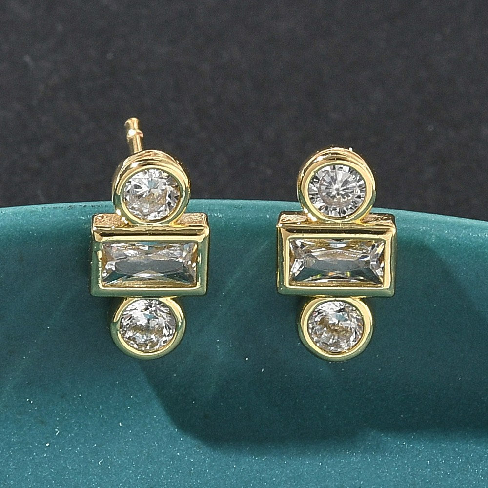 Rack Plating Cubic Zirconia Earrings Real 18K Gold Plated