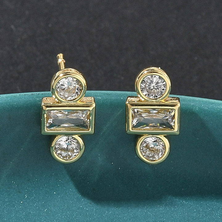 Rack Plating Cubic Zirconia Earrings Real 18K Gold Plated