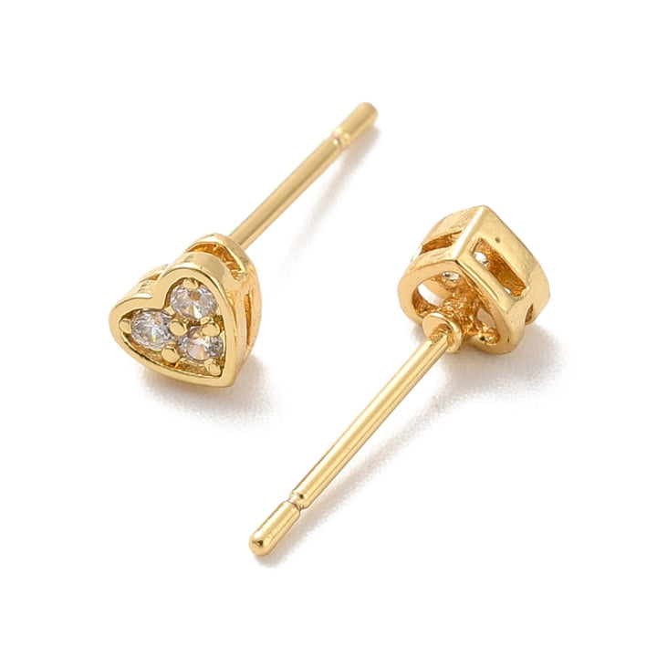 Clear Cubic Zirconia Heart Stud Earrings, Long-Lasting Plated Brass Jewelry for Women, Cadmium Free & Lead Free, Real 18K Gold Plated, 4x4.5mm, Pin: 1mm