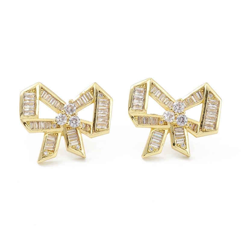 Rack Plating Cubic Zirconia Earrings Real 18K Gold Plated