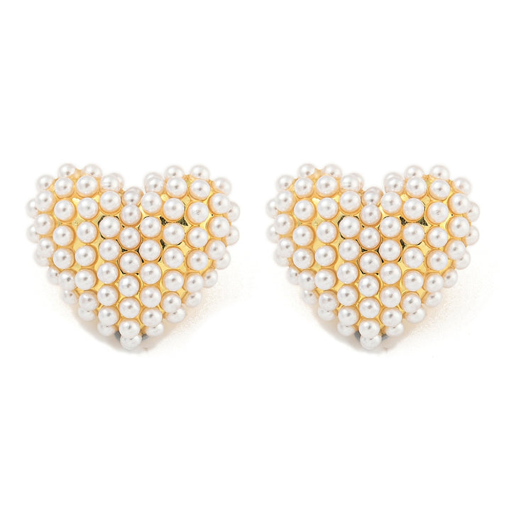 Kennedy Collective Rack Plating Brass & ABS Plastic Imitation Pearl Stud Earrings, Long-Lasting Plated, Real 18K Gold Plated, Heart, 21x24mm