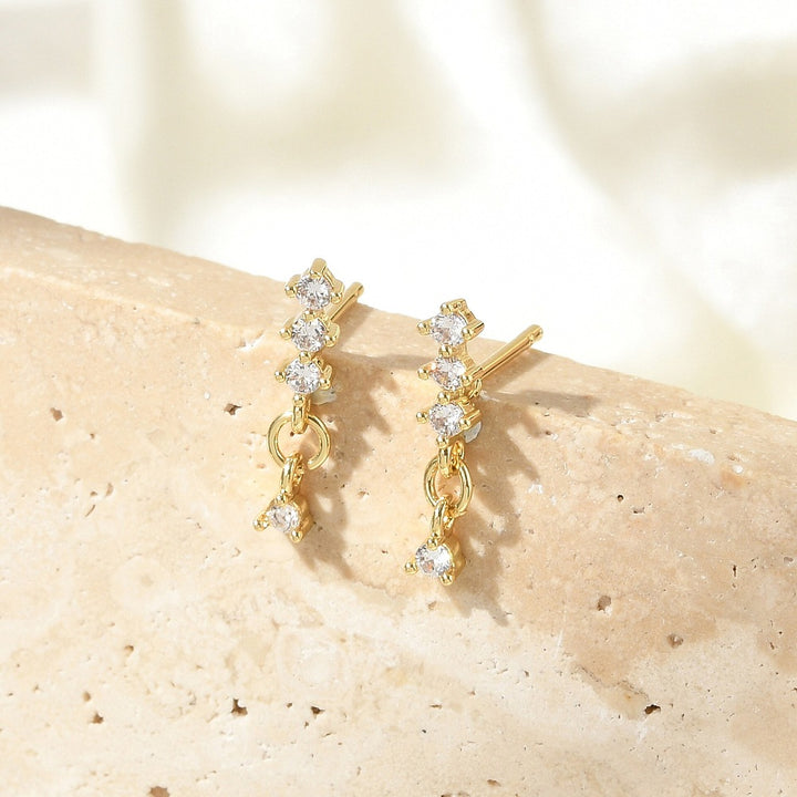 Rack Plating Cubic Zirconia Earrings Real 18K Gold Plated
