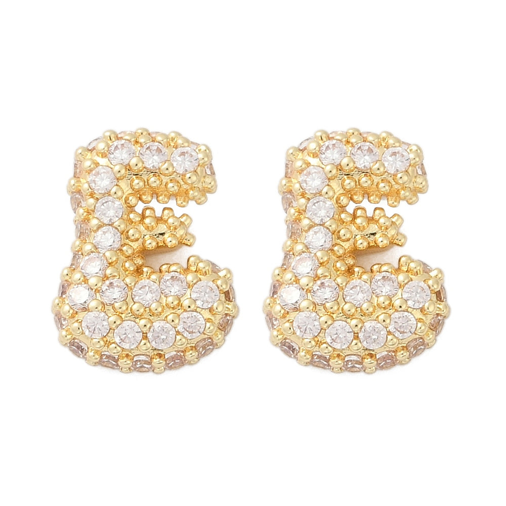 Brass Micro Pave Cubic Zirconia Stud Earrings, Rack Plating, Long-Lasting Plated, Real 18K Gold Plated