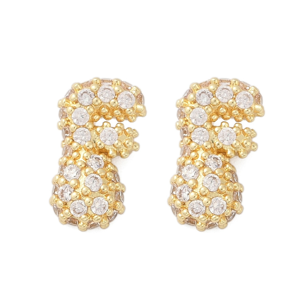 Brass Micro Pave Cubic Zirconia Stud Earrings, Rack Plating, Long-Lasting Plated, Real 18K Gold Plated