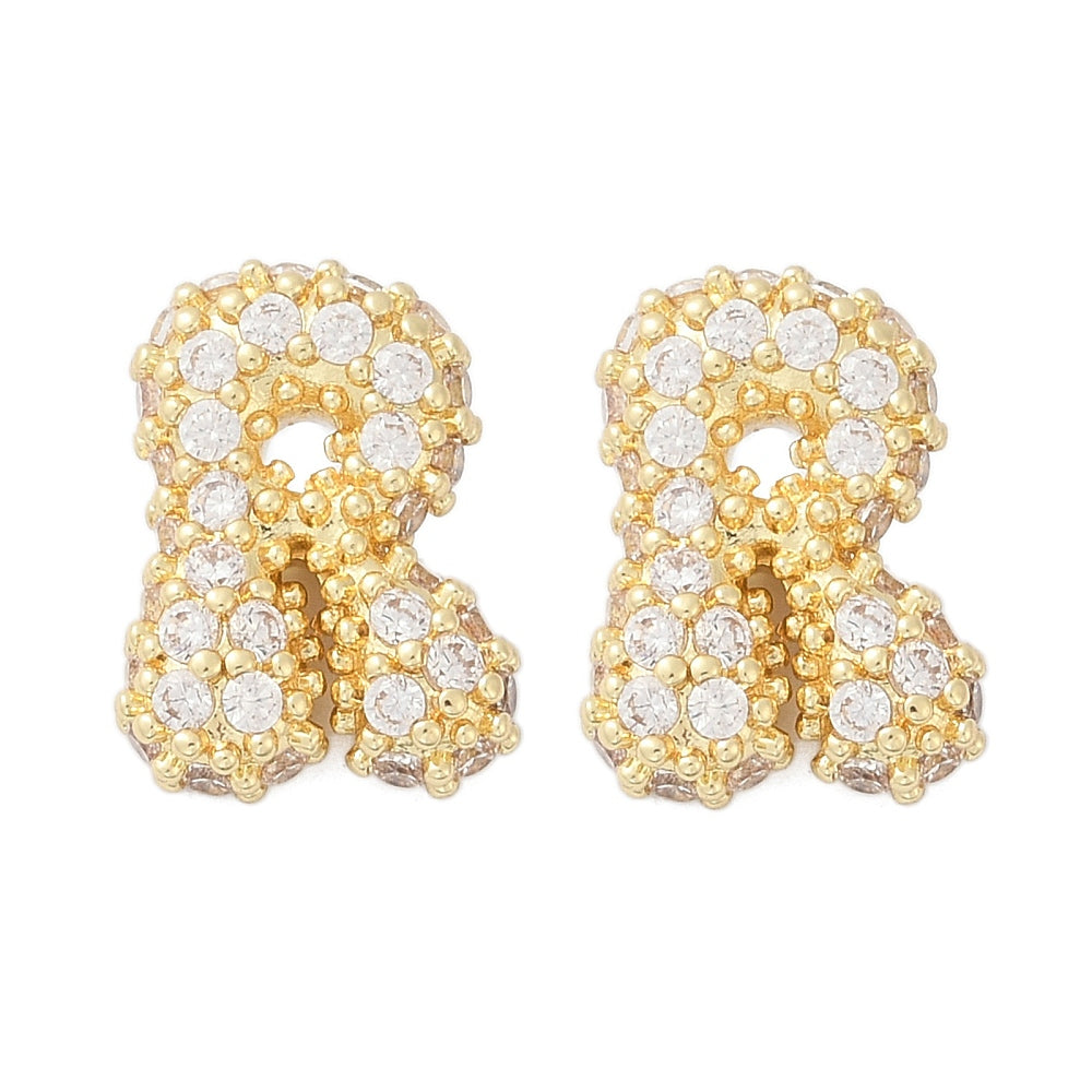Brass Micro Pave Cubic Zirconia Stud Earrings, Rack Plating, Long-Lasting Plated, Real 18K Gold Plated