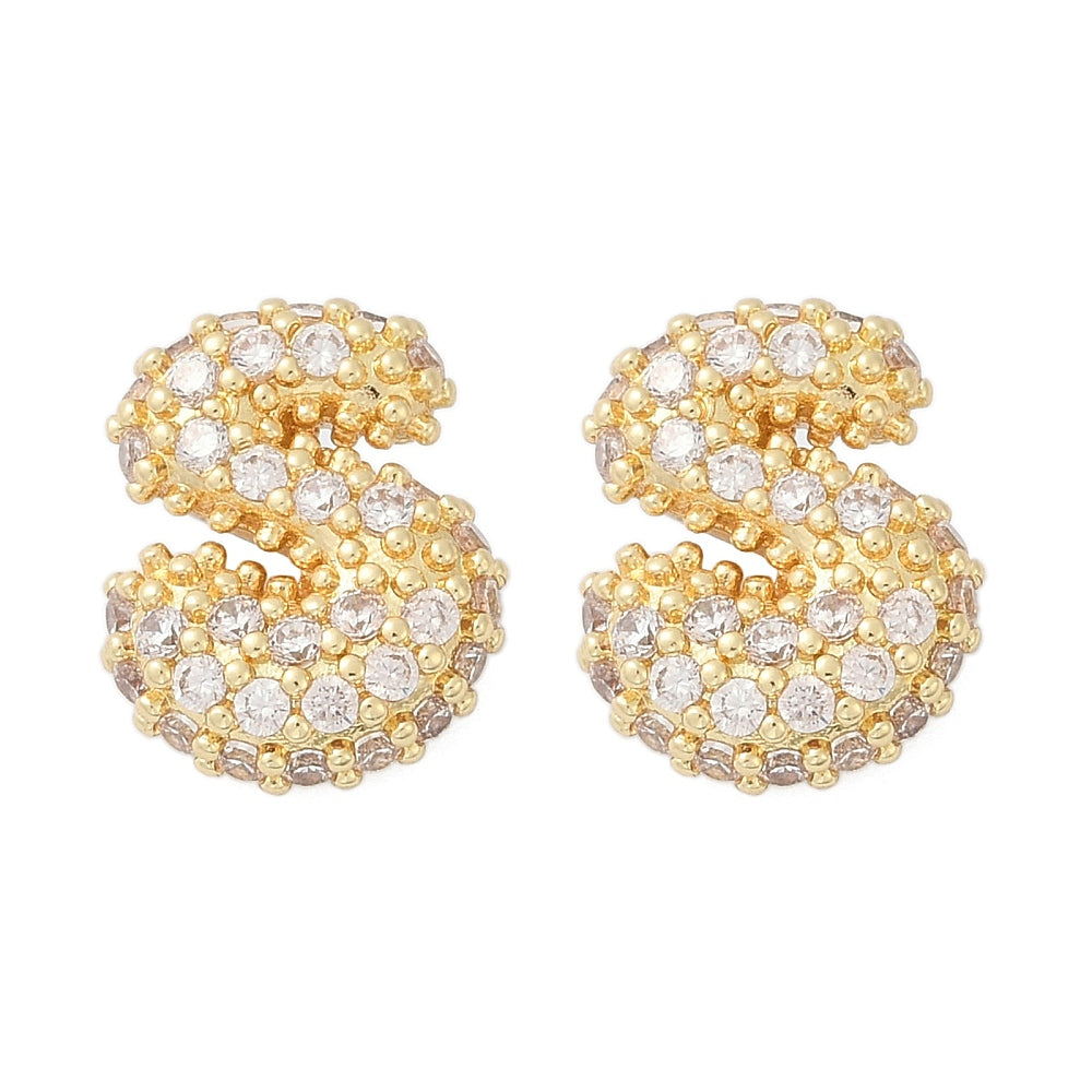 Brass Micro Pave Cubic Zirconia Stud Earrings, Rack Plating, Long-Lasting Plated, Real 18K Gold Plated