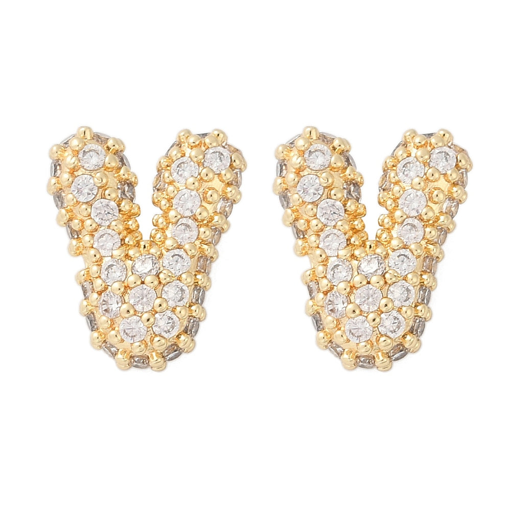Brass Micro Pave Cubic Zirconia Stud Earrings, Rack Plating, Long-Lasting Plated, Real 18K Gold Plated