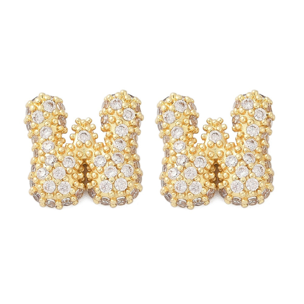 Brass Micro Pave Cubic Zirconia Stud Earrings, Rack Plating, Long-Lasting Plated, Real 18K Gold Plated