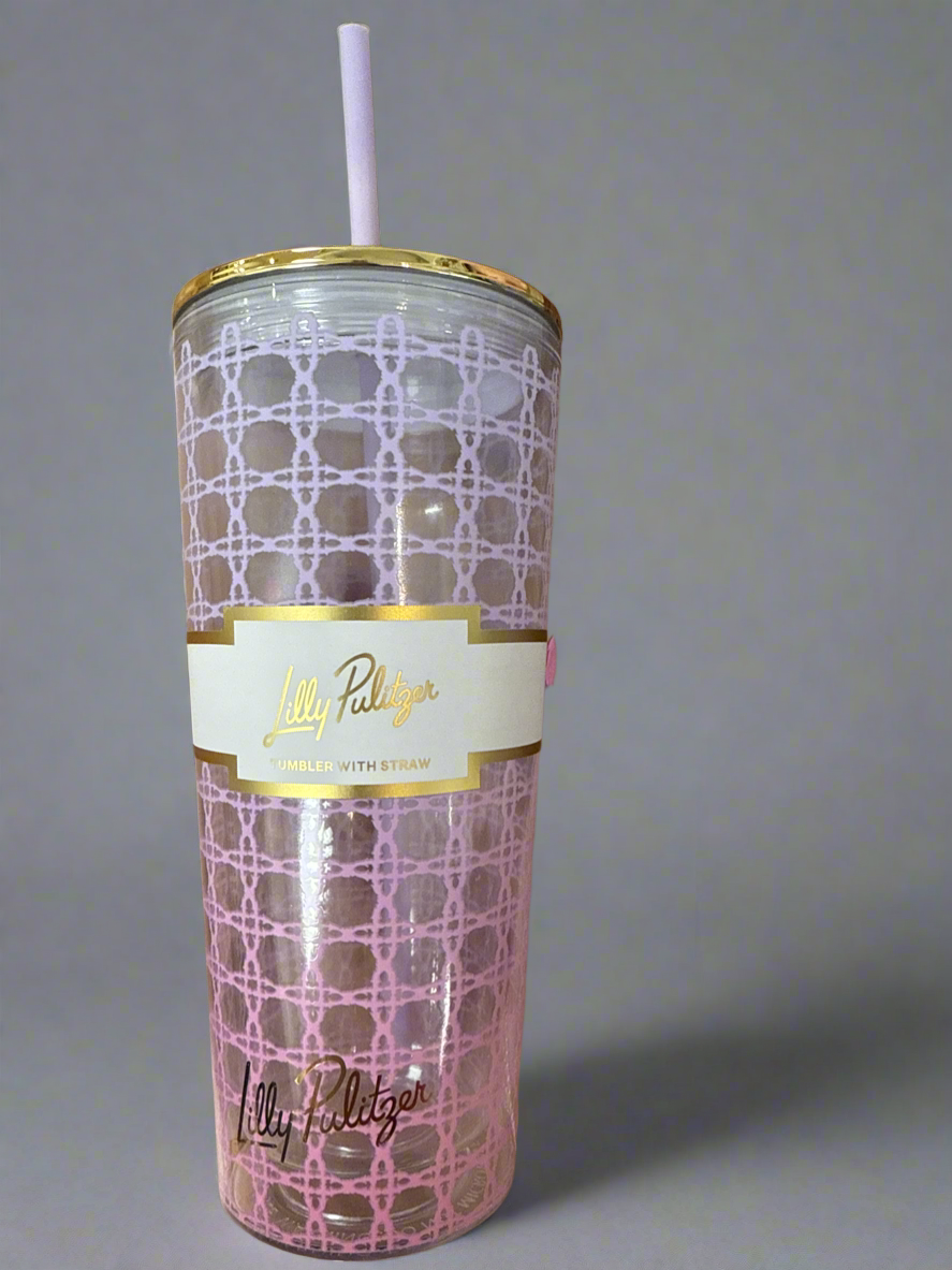 Tumbler with Straw, Clear/Pink,Purple