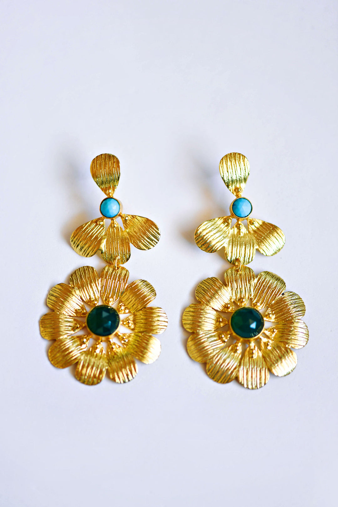 Farrah Floral Earrings Green/Turquoise