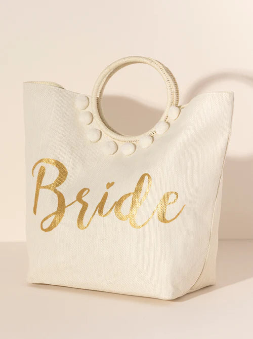 Mia Bride Ivory Pompom Tote