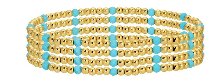 Splendid Iris -Asst size stone and beaded stretch bracelets