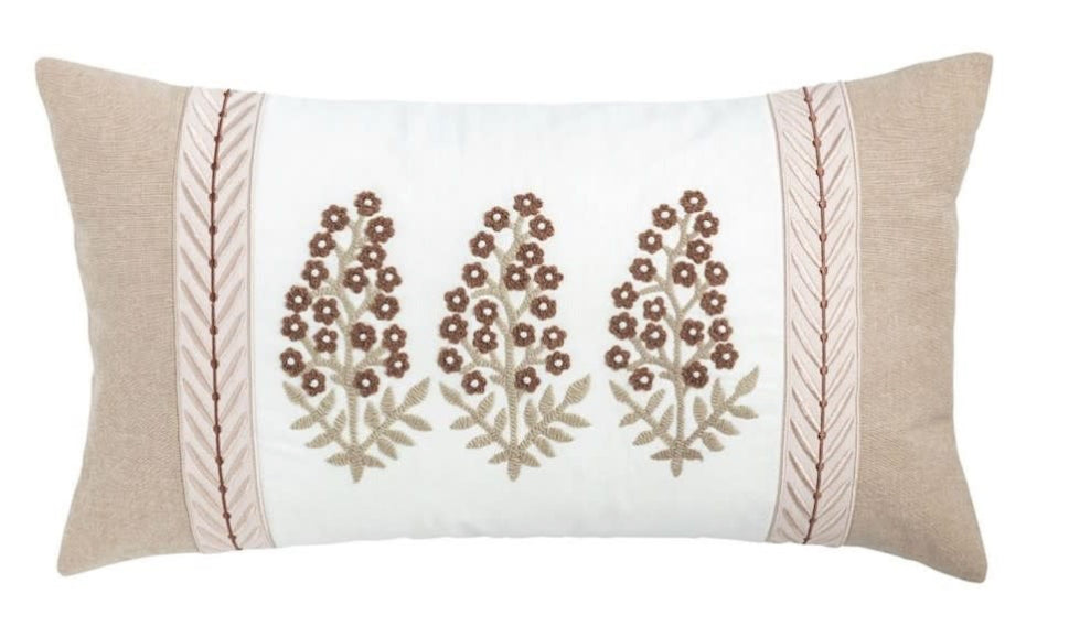 Lumbar Neutral Floral Trim Pillow