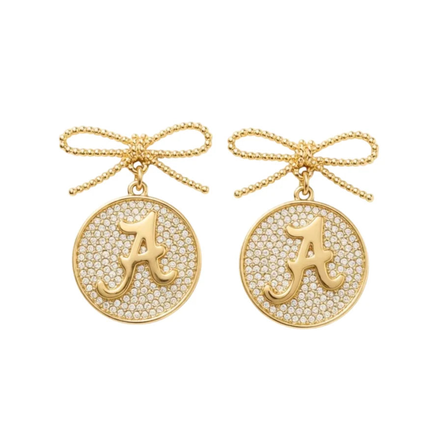 Alabama Pearl Bow Medallion Earrings