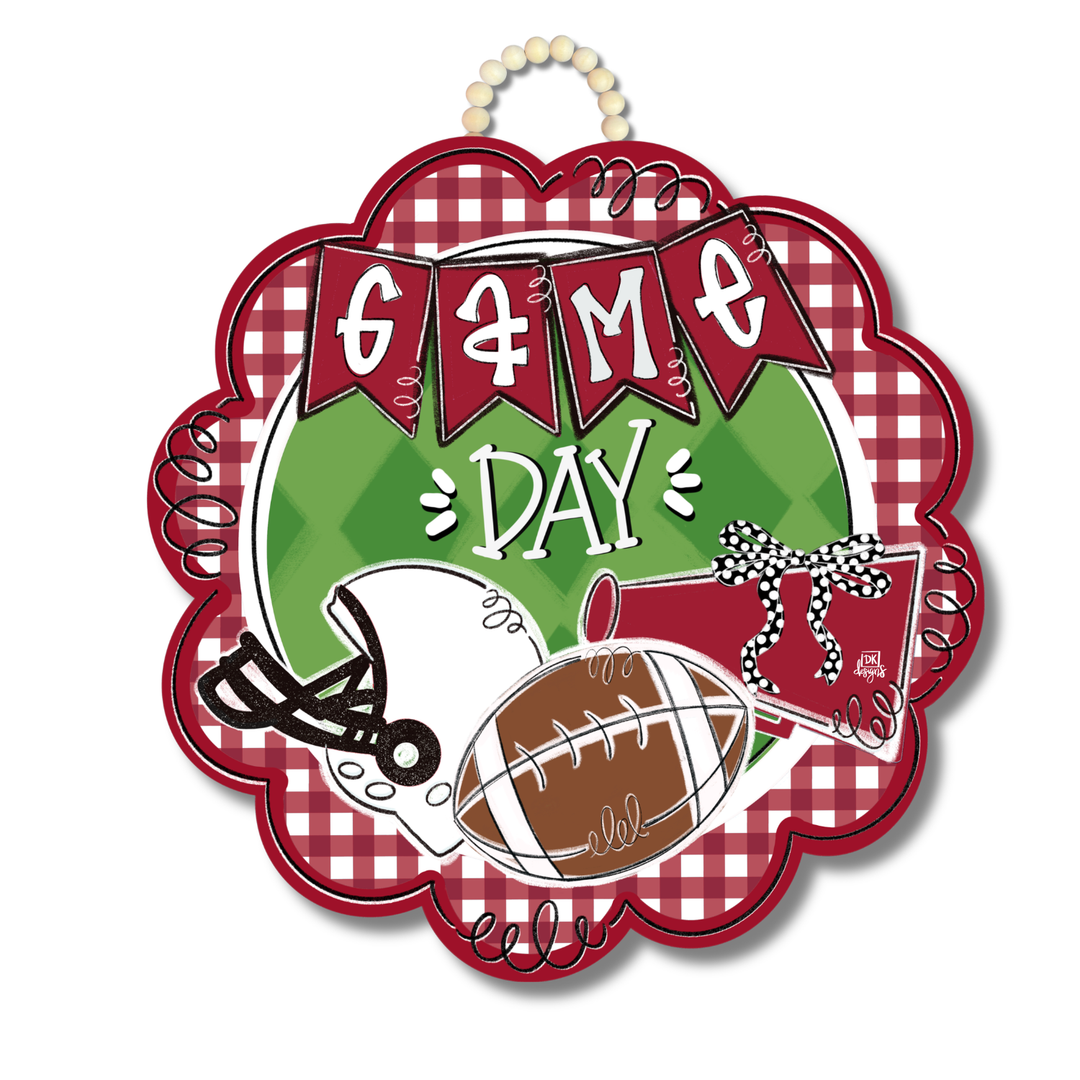 Crimson and White Game Day Scallop Door Hanger