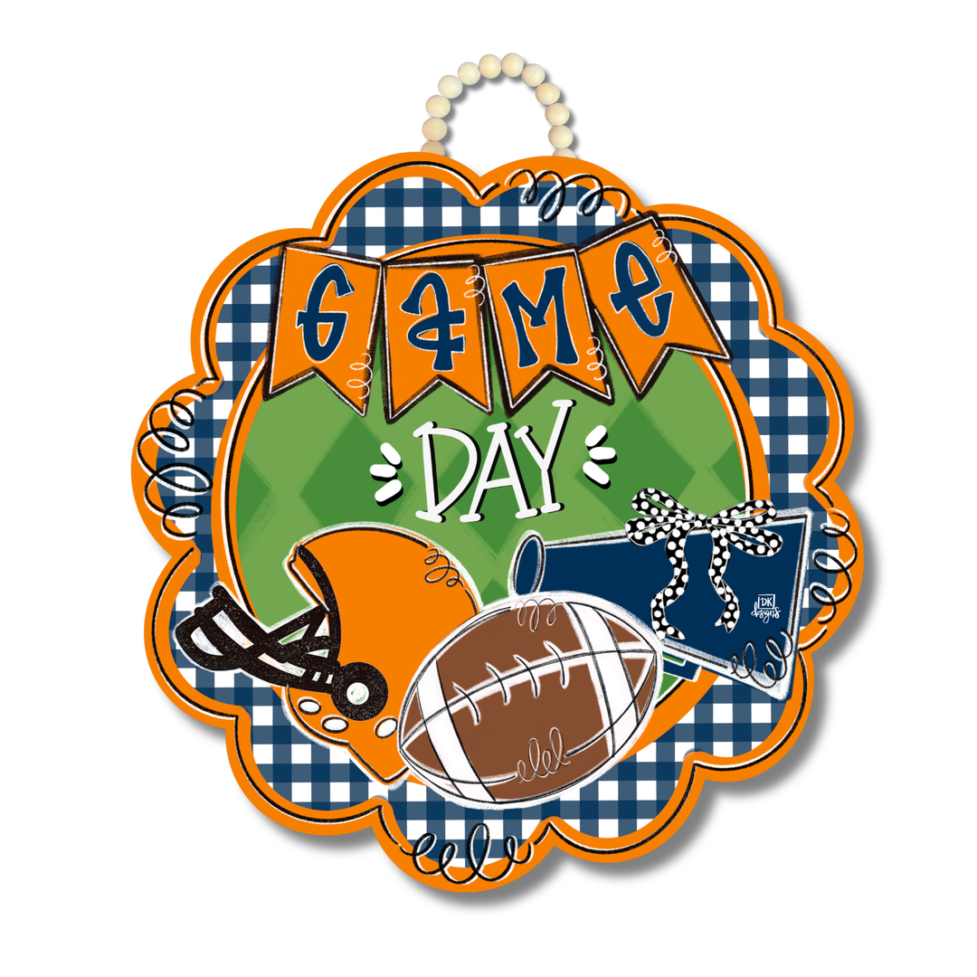 Orange and Navy Game Day Scallop Door Hanger