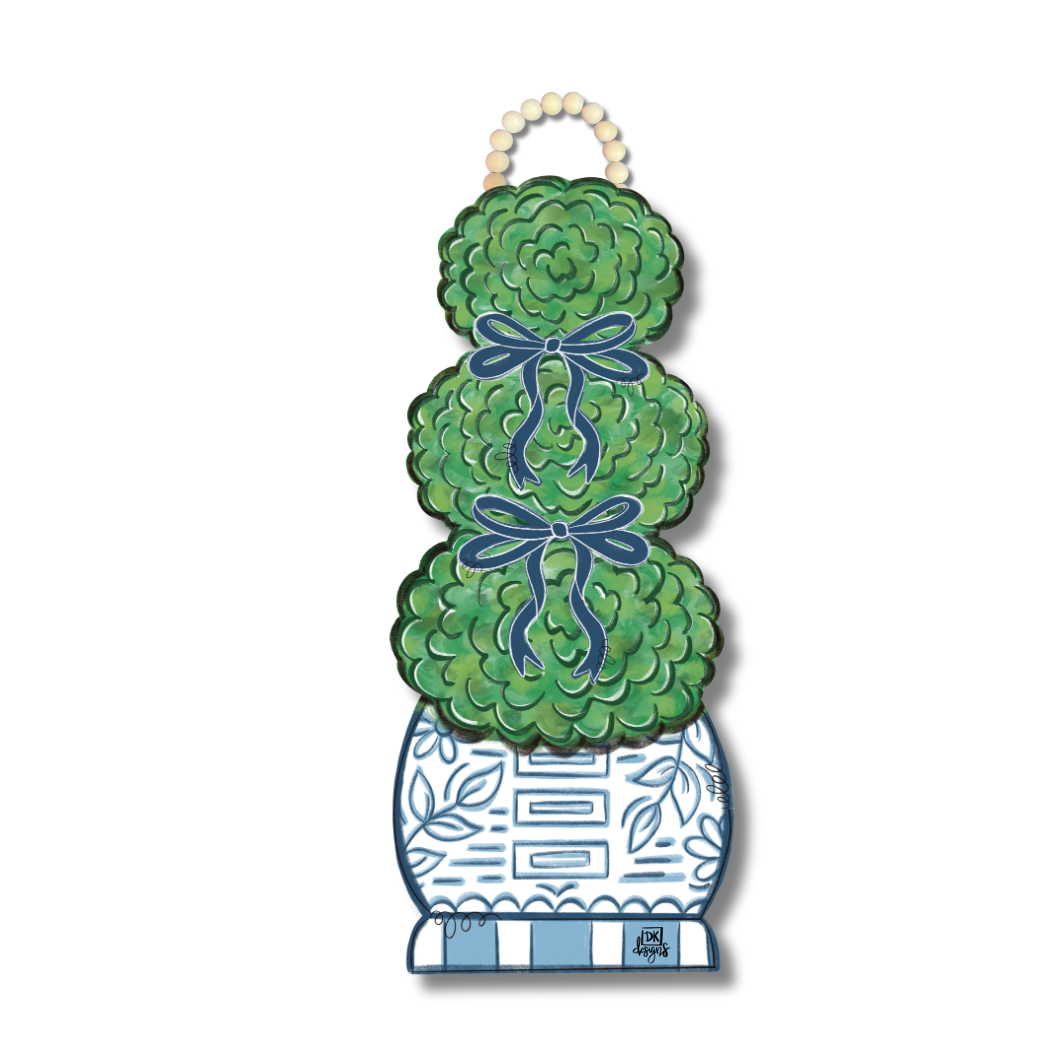 Blue and White Topiary Door Hanger