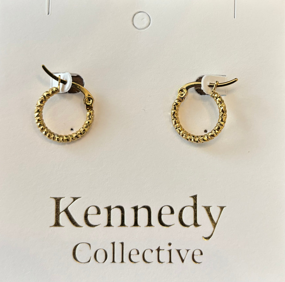 PVD Vacuum Plating 202 Stainless Steel Hammered Hoop Earrings, with 304 Stainless Steel Pins, Ring, Golden Size: about 2mm wide, 16mm long.