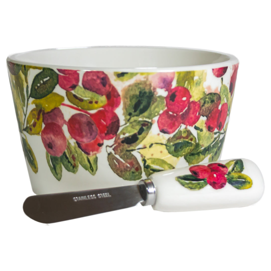 Cranberry Wreath Bowl and Spreader
