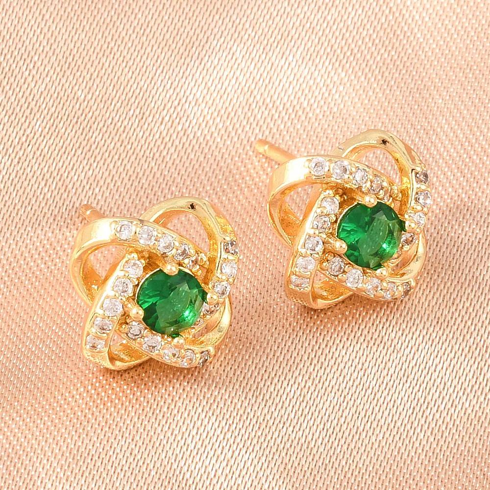 Rack Plating Cubic Zirconia Earrings Real 18K Gold Plated