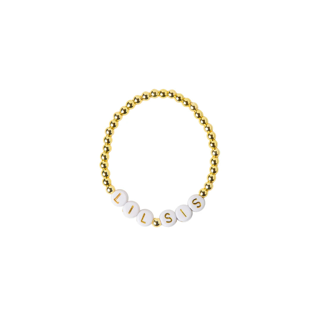 LIL SIS Gold Bead & White Letters Bracelet (lsmall)