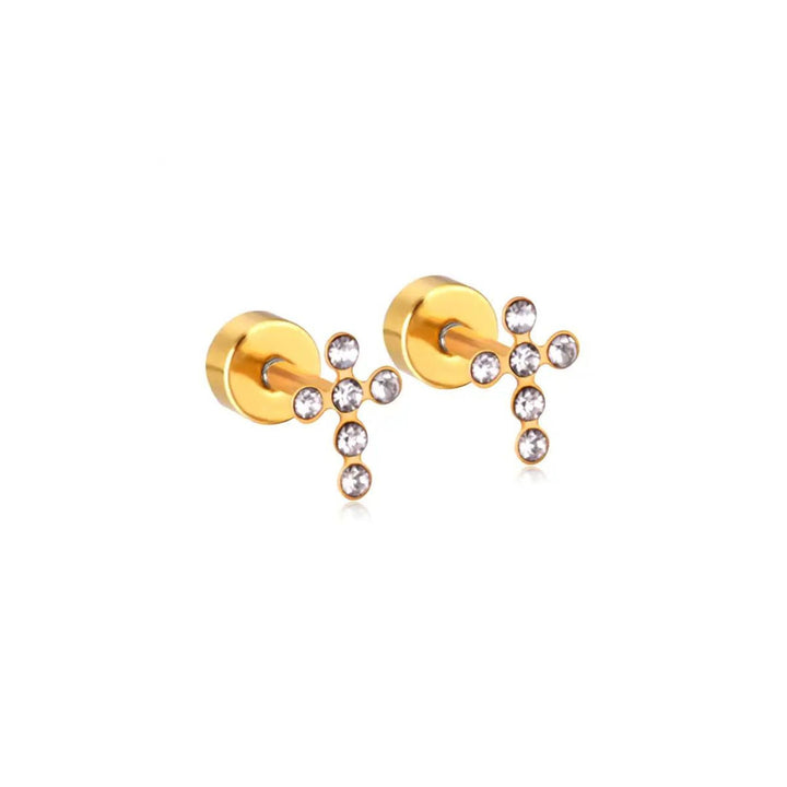 Screwback Stud Earrings - Clara Cross - Gold - EDC