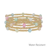 Water Resistant Set of 5 Gold Beaded Stretch Bracelet