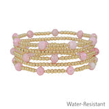 Water Resistant Set of 5 Gold Beaded Stretch Bracelet