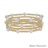 Water Resistant Set of 5 Gold Beaded Stretch Bracelet