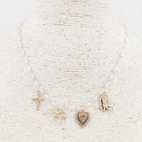Gold Rice Pearl with Boot, Heart, Bow, and Cross 16"-18" Necklace