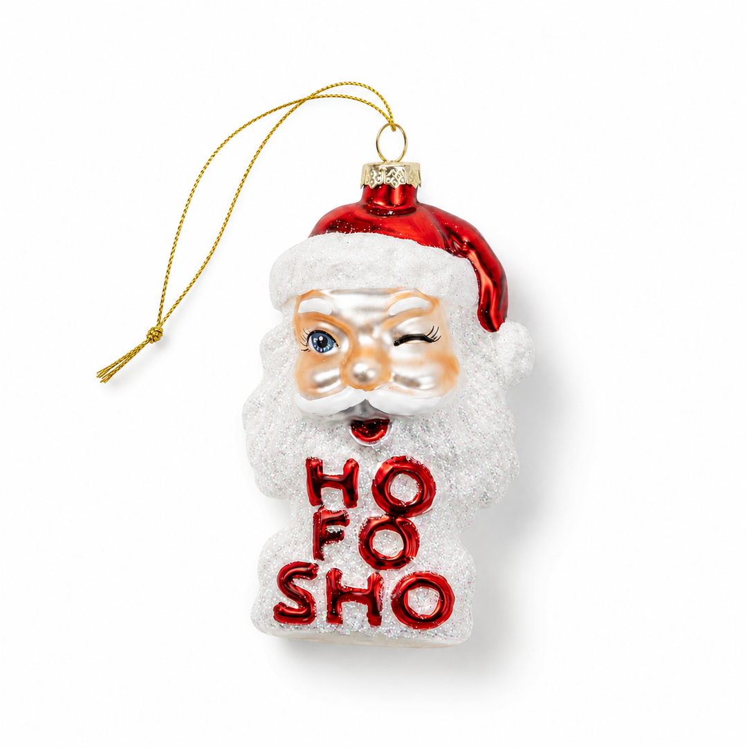 Ho Fo Sho - Winking Santa - Glass Ornament