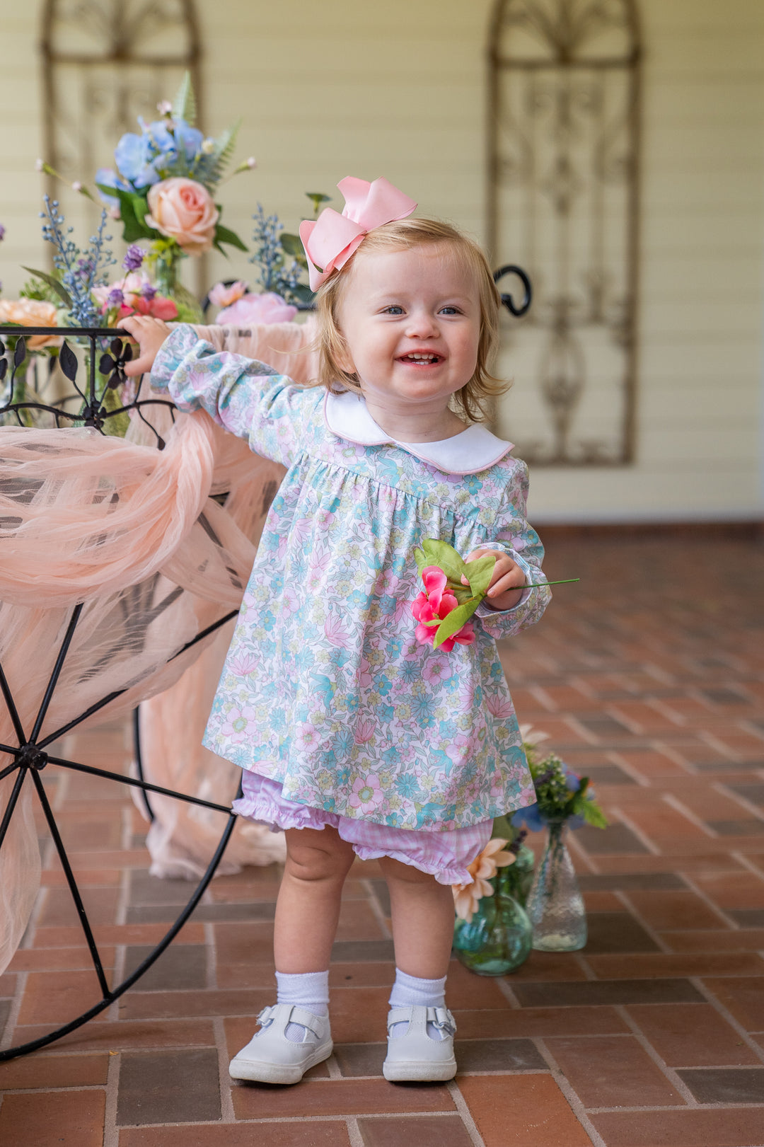 Mary Charlotte Pink Floral Gingham Bloomer Set
