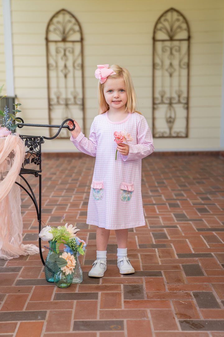Mary Chase Long sleeve Pink Floral Gingham Dress
